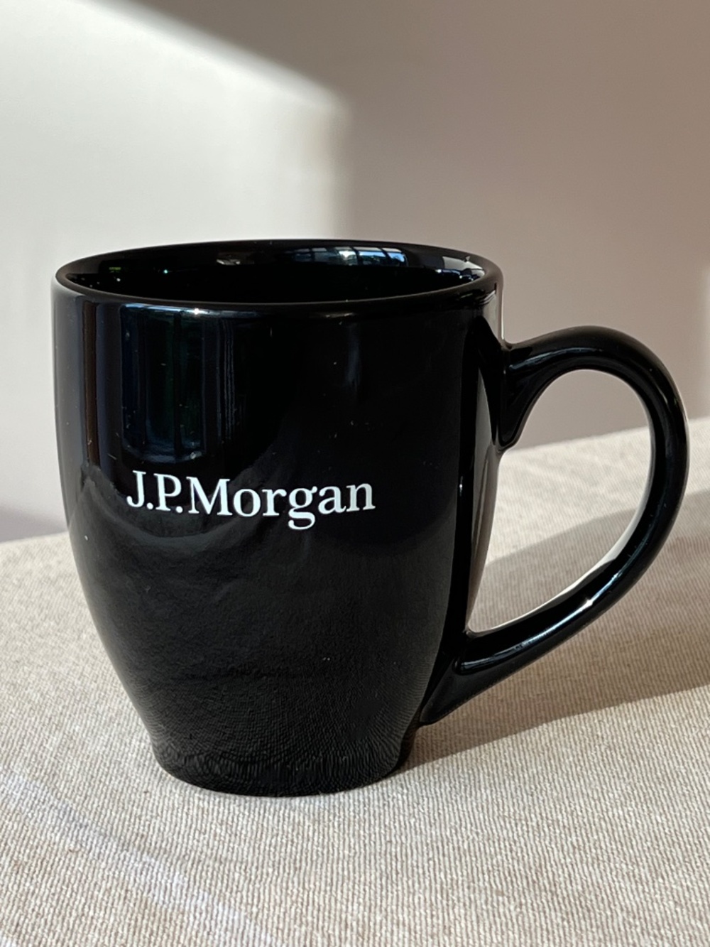 J.P. Morgan Black Coffee Mug Ceramic Office Cup Corporate Logo Mug